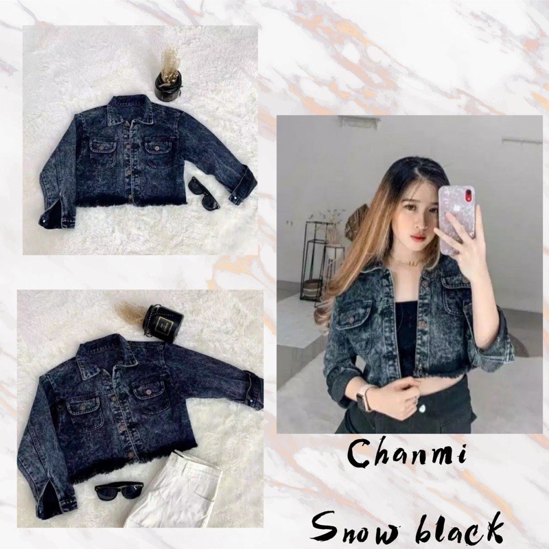 JKFashion - ZFS Jaket Jeans Polos / Vintage Oversize Jacket / Jaket Oversize / Jaket Tangan karet / Jaket Kantong Depan / Jaket Denim / Jaket Jeans Kekinian / Jaket Denim Terbaru / Atasan Wanita Muslimah / Atasan Wanita Hijab / Atasan Wanita Terbaru-CHANMI Black Snow