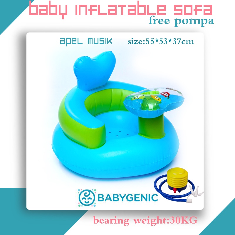 BABYGENIC MALLHUAYI MALL ready model apel warna biru sofa bayi / kursi bayi pompa untuk belajar duduk, makan, main dan mandi ada musik cocok untuk bayi 4 bulan - 3 tahun  [ gratis pompa ]