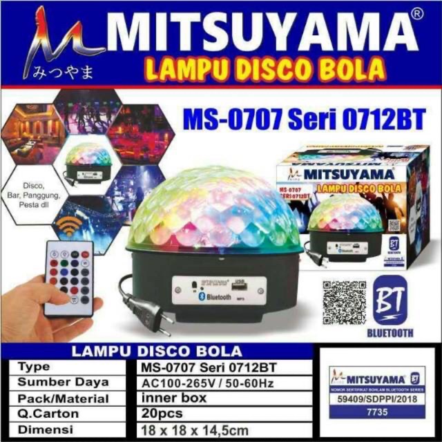 Lampu Disco Bola Bluetooth + Remote MS-0707 Seri 0712BT