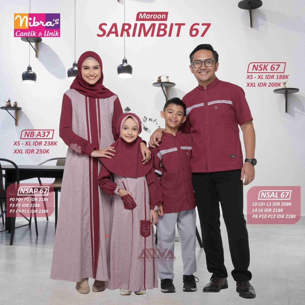 NIBRAS SARIMBIT 67 MARUN BAJU COUPLE KELUARGA MUSLIM LEBARAN 2020 TERBARU NBRS [BISA COD]