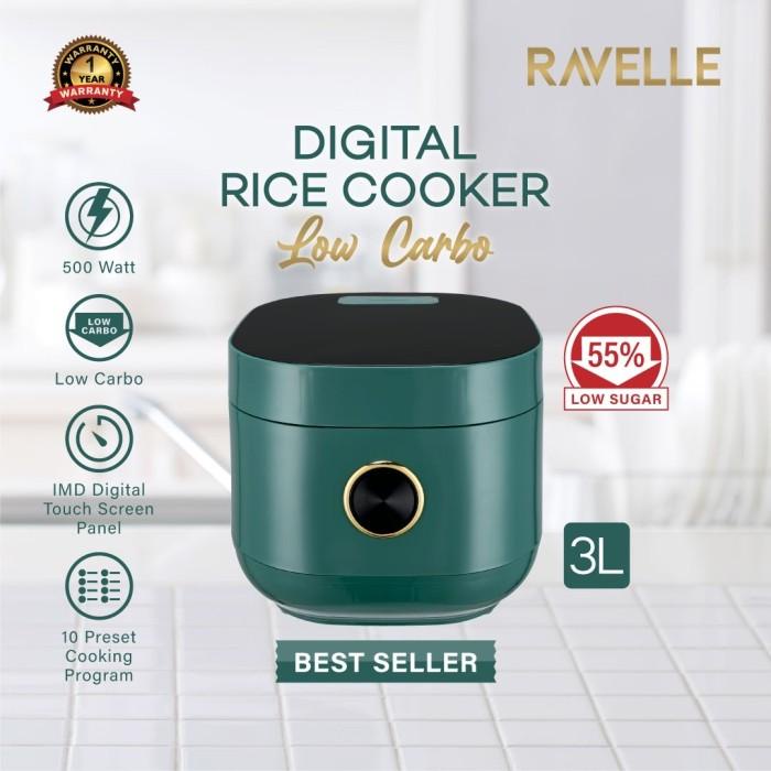 Ravelle Digital Rice Cooker Low Carbo 3L (1.2L Nasi)