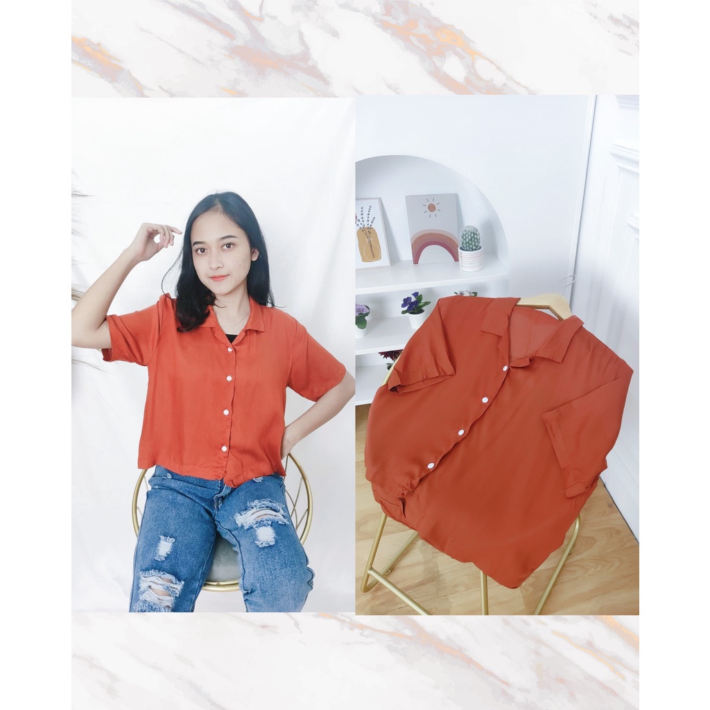 BEFAST - ZFS OOTD Kemeja Wanita KATTY / CONFIDENT RAYON DIAMOND SHIRT / Kemeja Crop Wanita / Kem Lengan pendek / Kemeja Banyak Warna / Fashion Ala Korean Style / OOTD Kekinian Remaja