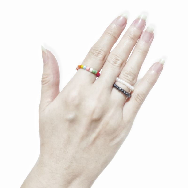 Cincin Beads Elastis Basic Polos Colorful Black White Elastic Ring