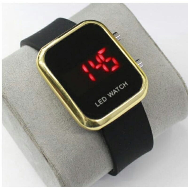jam tangan LED Digital wanita jam tangan digital LED watch / jam tangan kekinian LED Digital / jam led karakter-Hitam Gold