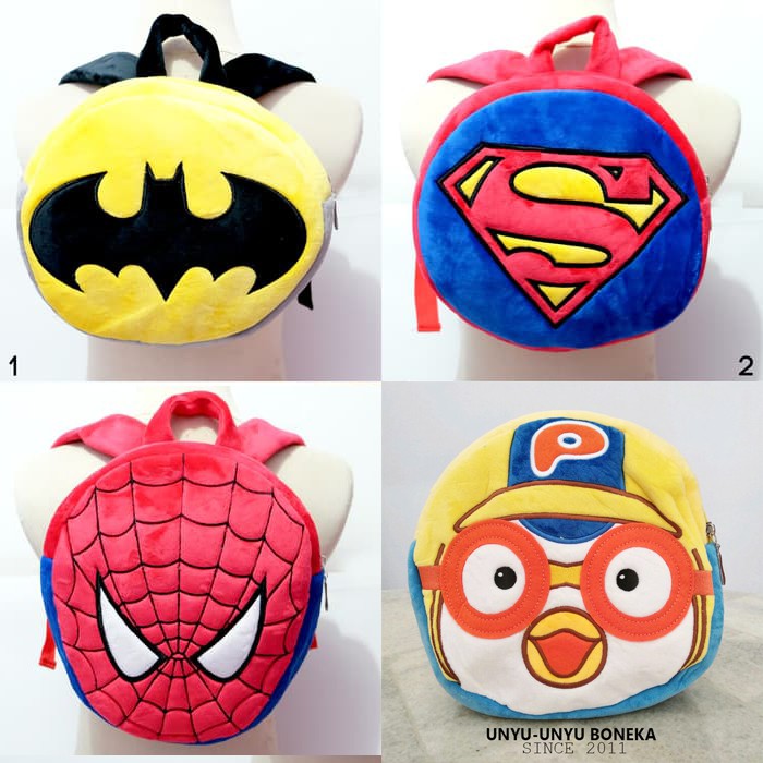 Tas ransel boneka Anak paud sekolah pozootopia doraemon minnie superman batman Spiderman