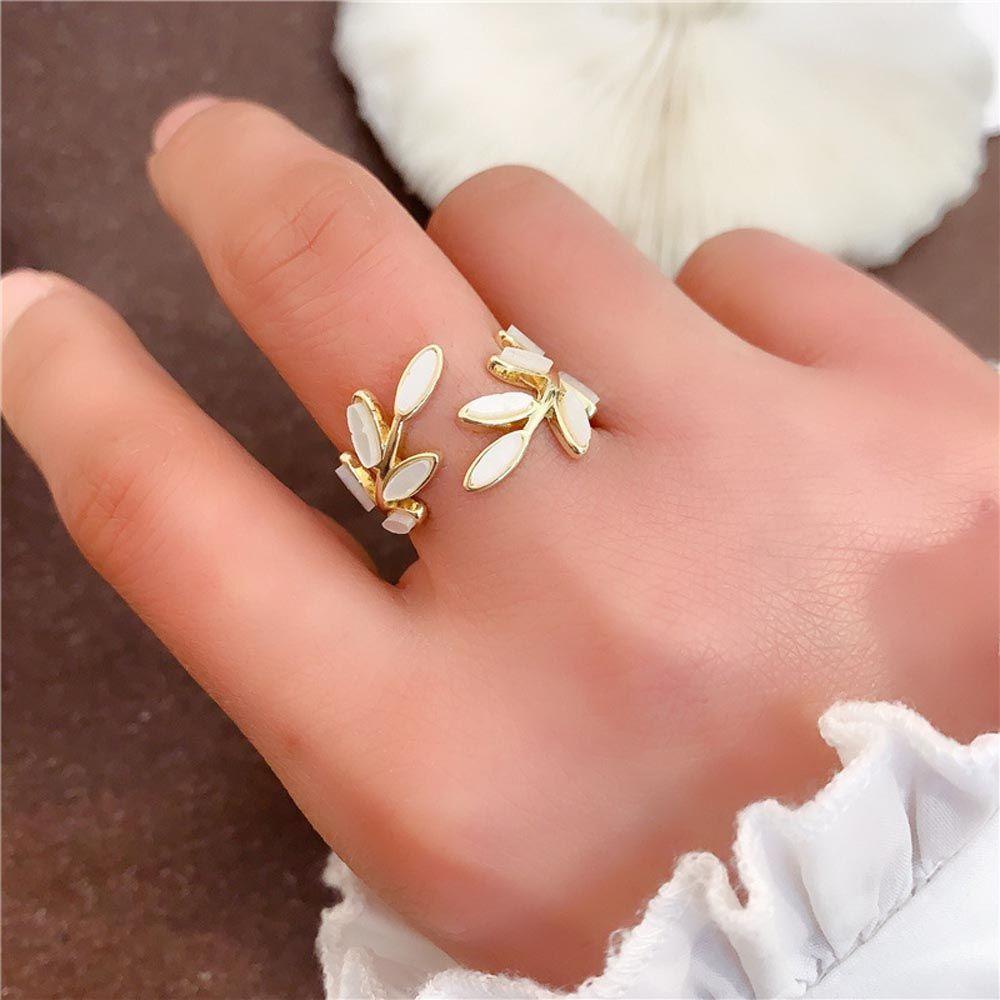 Mxbeauty Wanita Pembukaan Cincin Trendi Pernikahan Untuk Gadis Elegan Temperamen Vintage Daun