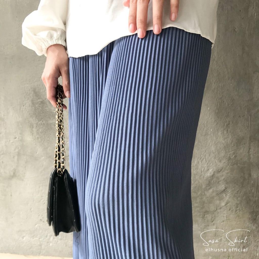 [𝐄𝐥𝐡𝐮𝐬𝐧𝐚] Sasa Skirt Rok Wanita Plisket Lidi Span Ootd Premium H Line