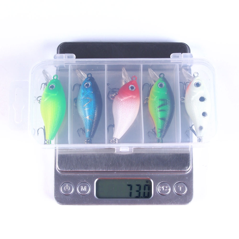 Hengjia 5PCS / Set Umpan Pancing Bentuk Ikan Kecil Luminous 6cm 6.7g Dengan 5 Sekat Transparan