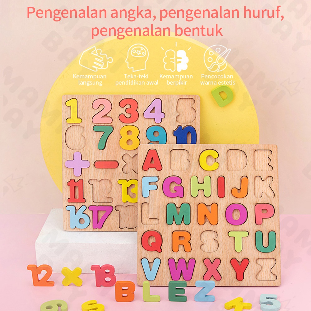 Mamibayi Puzzle anak mainan edukasi anak jigsaw huruf angka bentuk