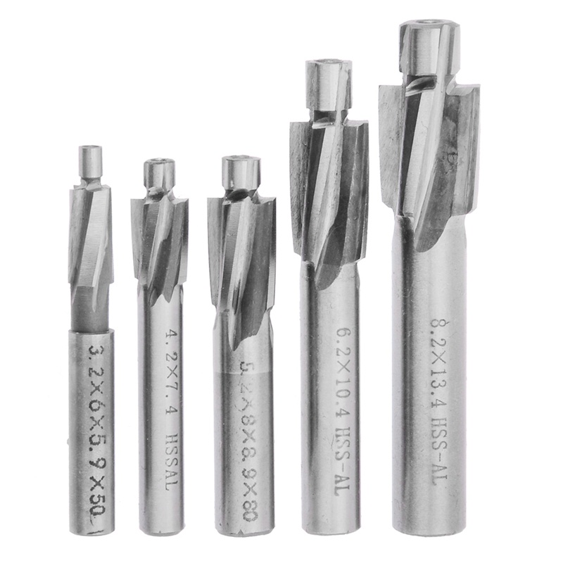 5pcs Mata Bor Hss Counterbore End Mill M3-M8 Pilot Slotting Tool Milling Cutter