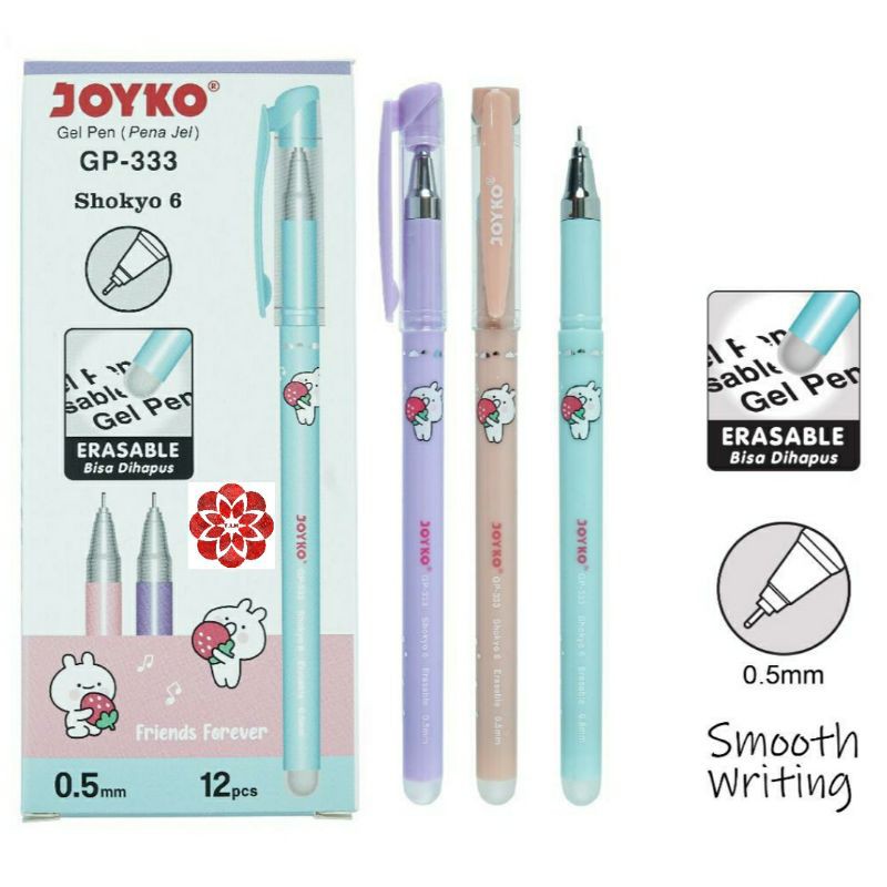 Pulpen Joyko Gel Hapus Shokyo 6 Pastel GP-333 0.5mm (1lusin)