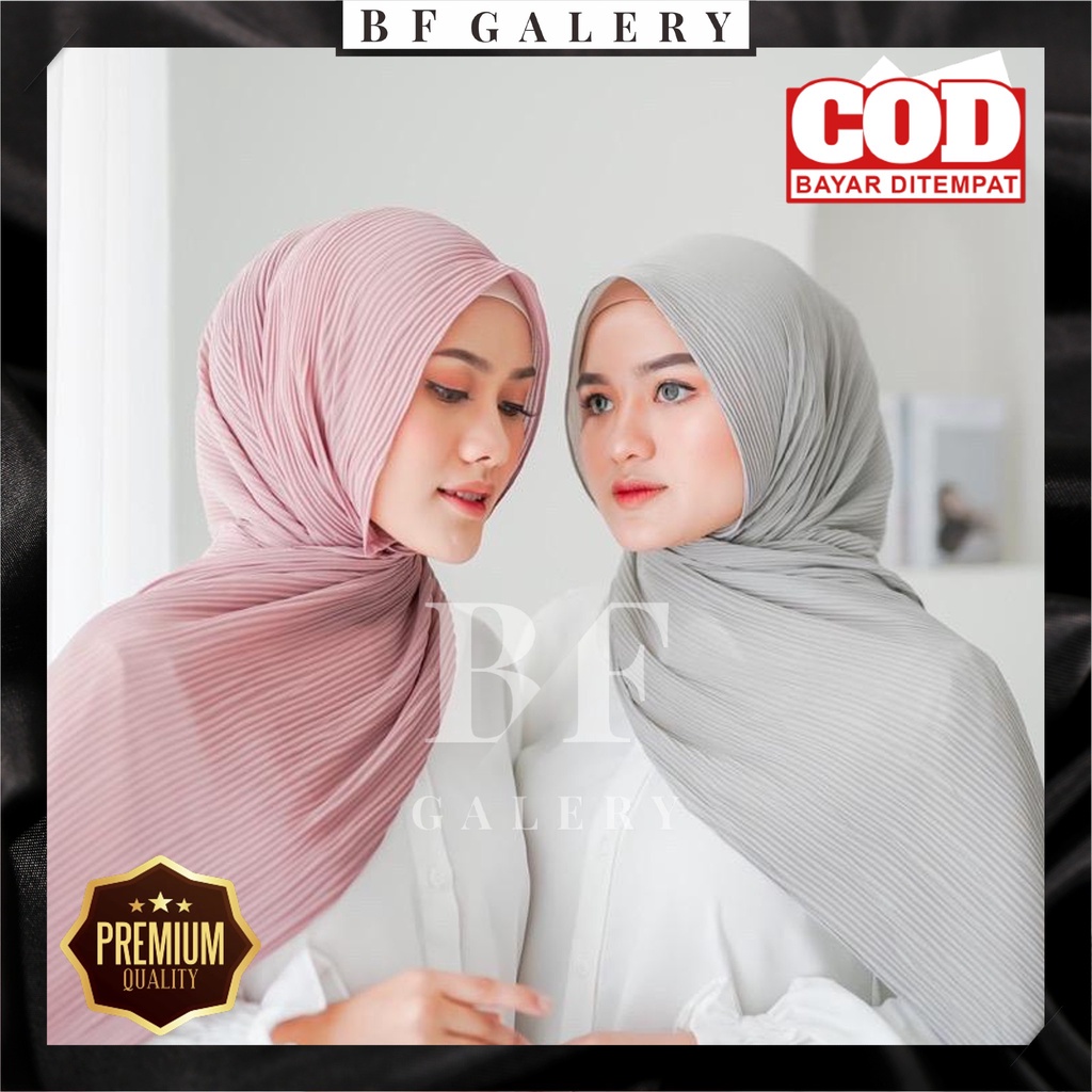 BFJ011 Pashmina Plisket Shawl / Pashmina Plisket Ceruty Babydool PREMIUM FULL tanpa garis tengah Babydoll Jahit Tepi Jilbab Lidi