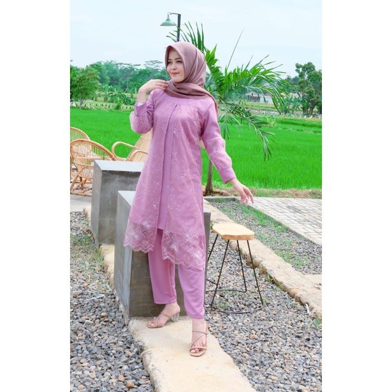 ONE SET PEARLY BROKAT TILE MUTIARA | SETELAN BRUKAT CELANA AYUDIA