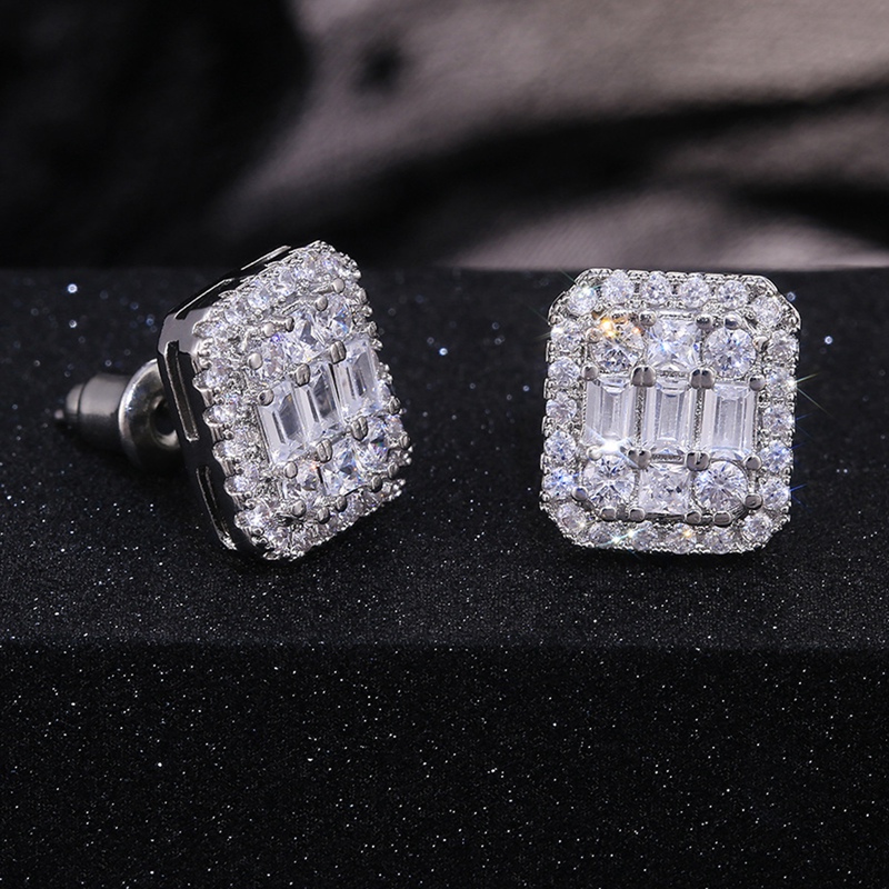 Anting Bentuk Persegi Aksen Kristal Bahan Zircon Untuk Wanita