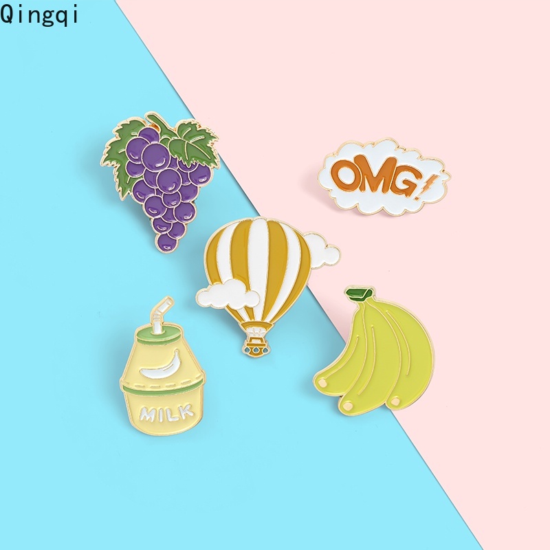 Bros Pin Enamel Desain Kartun Makanan Penutup OMG Anggur Pisang Susu Balon Untuk Tas Pakaian Anak