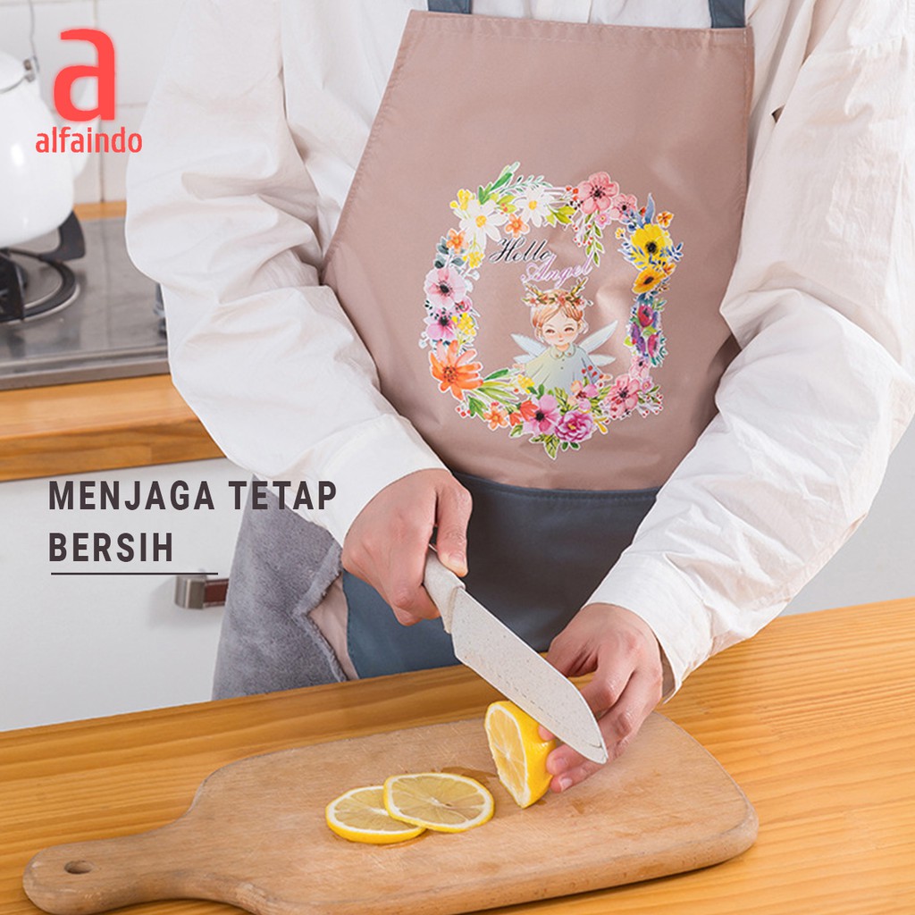 Alfaindo Celemek Masak Apron Barista Kain Plastik Waterproof Dapur Motif CM008