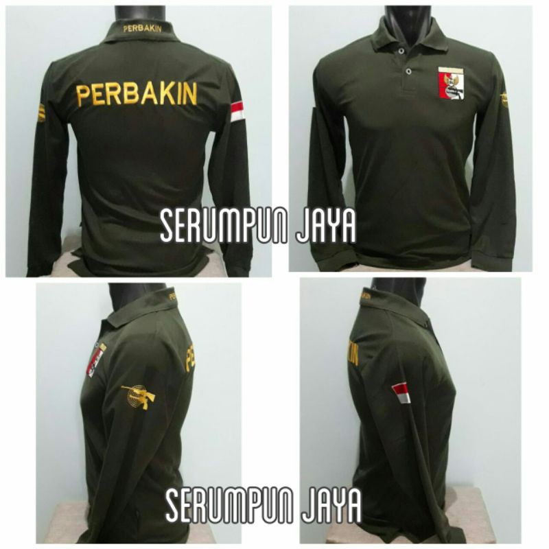 KAOS PERBAKIN HIJAU ARMY - KAOS KERAH PERBAKIN HIJAU ARMY PANJANG - KAOS PERBAKIN ARMY FULL BORDIR.