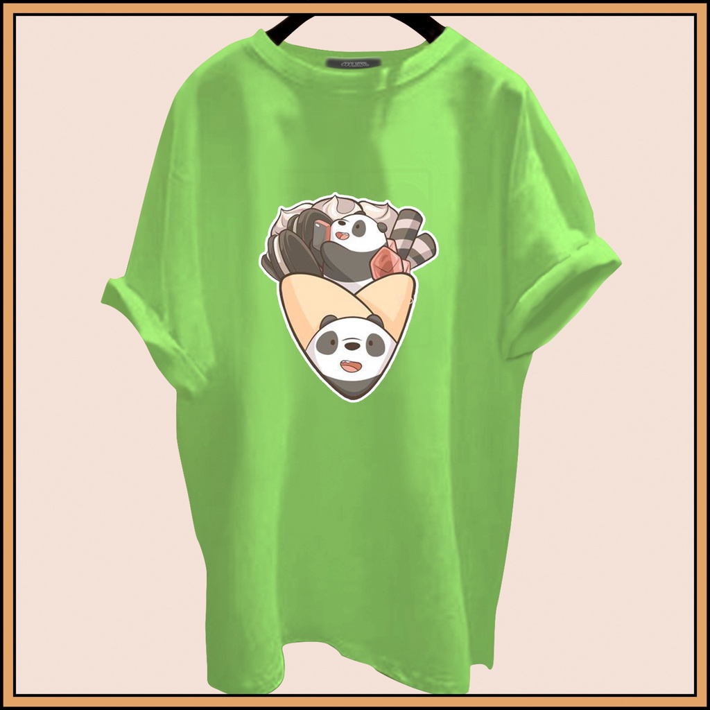 CALVIERO SHOP - BAJU KAOS ATASAN WANITA BEAR PANDA WAFFLE PRINT