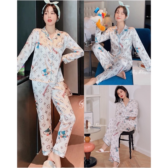 Piyama satin import / baju tidur wanita / ice silk baju tidur musim gugur-Sp putih