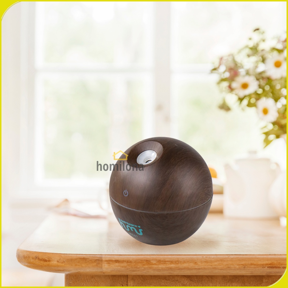 Humidifier Diffuser Aromaterapi 130ml - Taffware HUMI JKC01 Dark Brown - Ultrasonic Aromatherapy Essential Oil Burner Mini Mobil Bulat Wood Design Desain Kayu