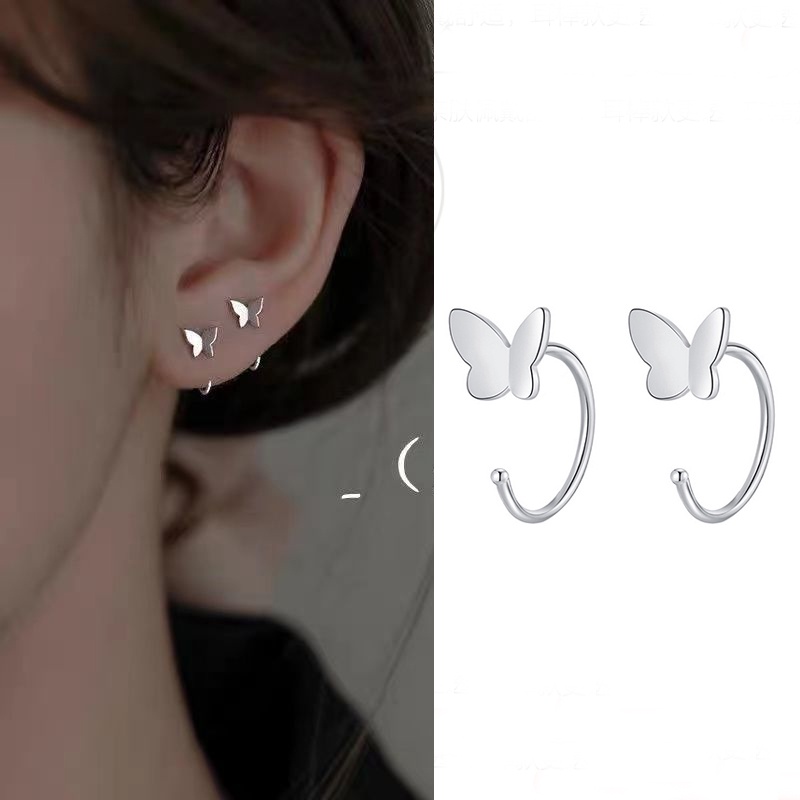 Anting Stud Desain Kupu-Kupu Bahan 925 Sterling Silver Untuk Wanita