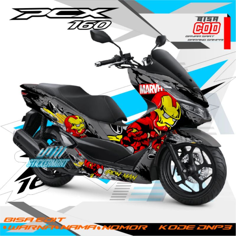 sticker decal pcx 160 motif karakter iron man warna abu abu