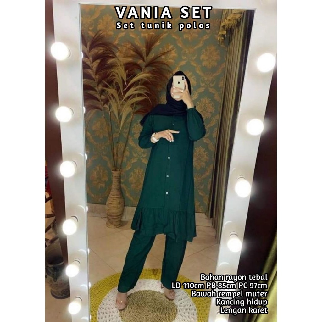 Vania One Set Tunik Rayon Premium Setelan Wanita Lengan Panjang Set Baju Kekinian LD 110 cm