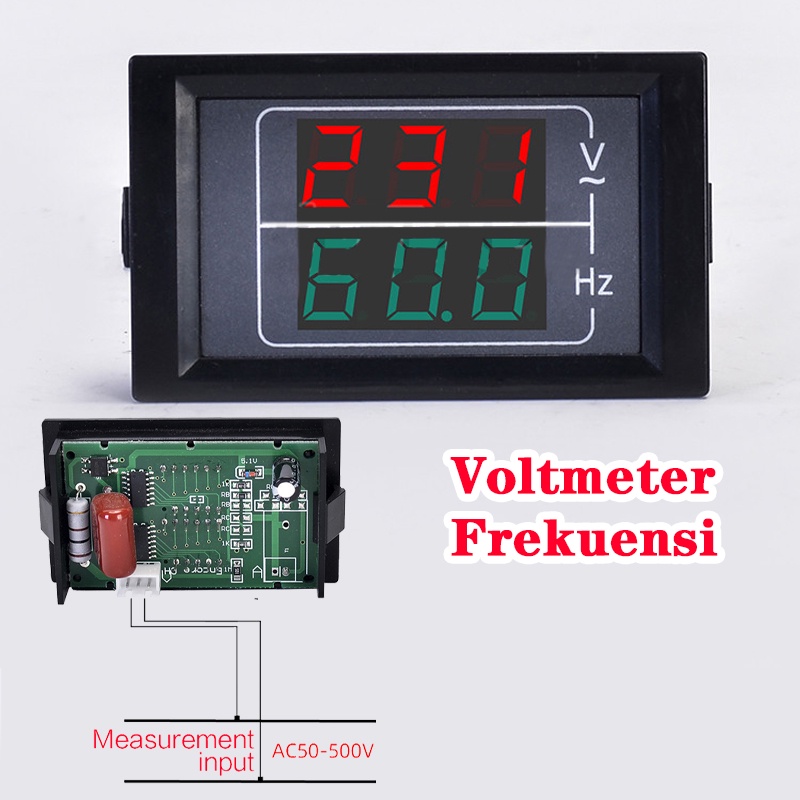 【AC 50-500V 10.0-99.9Hz】Voltmeter Frekuensi/AC Dual Display Voltmeter/Tegangan Current Meter Detector/Hertz Frekuensi Meter/Alat Pengukur Tegangan Frekuensi