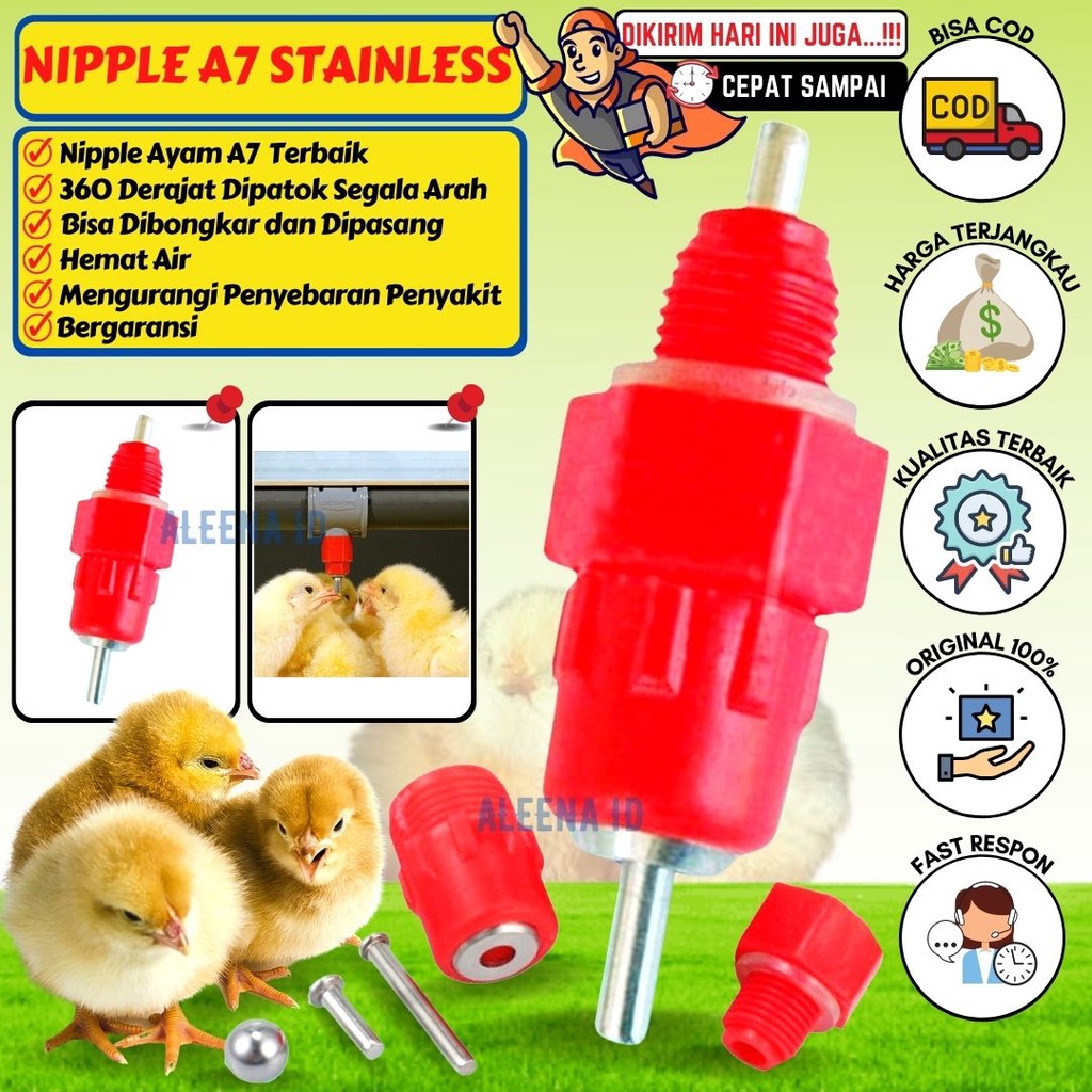 Nipple Minum A7 Ayam Puyuh Unggas Kelinci Ternak Ayam Petelur nipel A7 Drinker Paralel-ALEENA ID