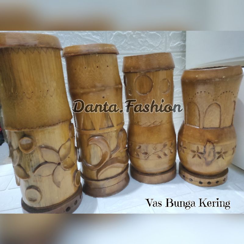 Pot Bambu Pot Bambu Ukir Pot Bambu Ulir Pot Bambu Hias Pot Asli Bambu Tinggi 32cm 31cm 29cm 25cm Dia