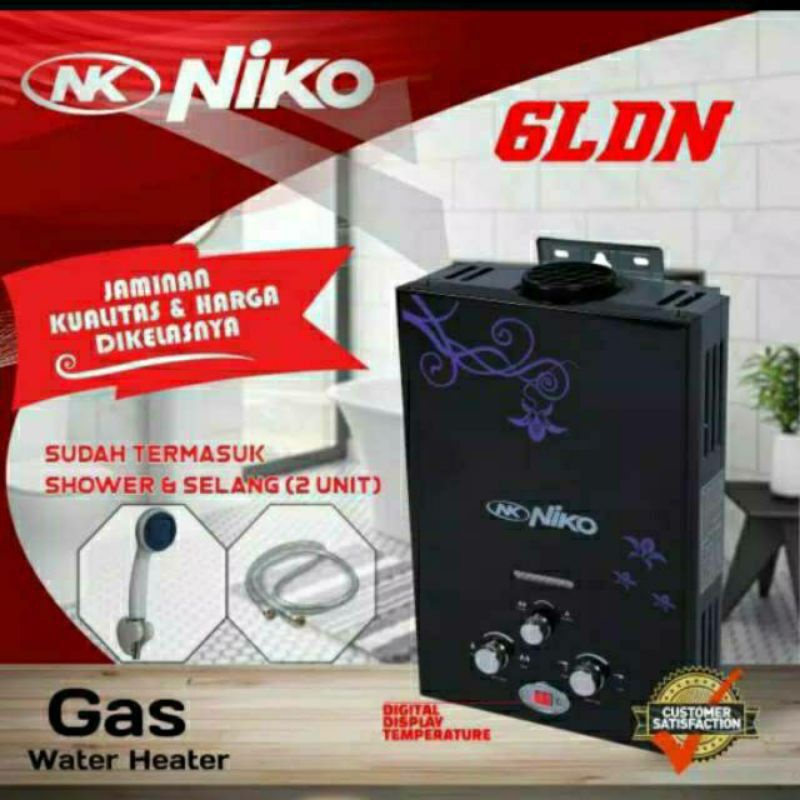 Niko , NK-6LN Putih / NK-6LDN Hitam . Water Heater , Water Hiter , Water Heter ,  Pemanas Air ,  Niko Gas