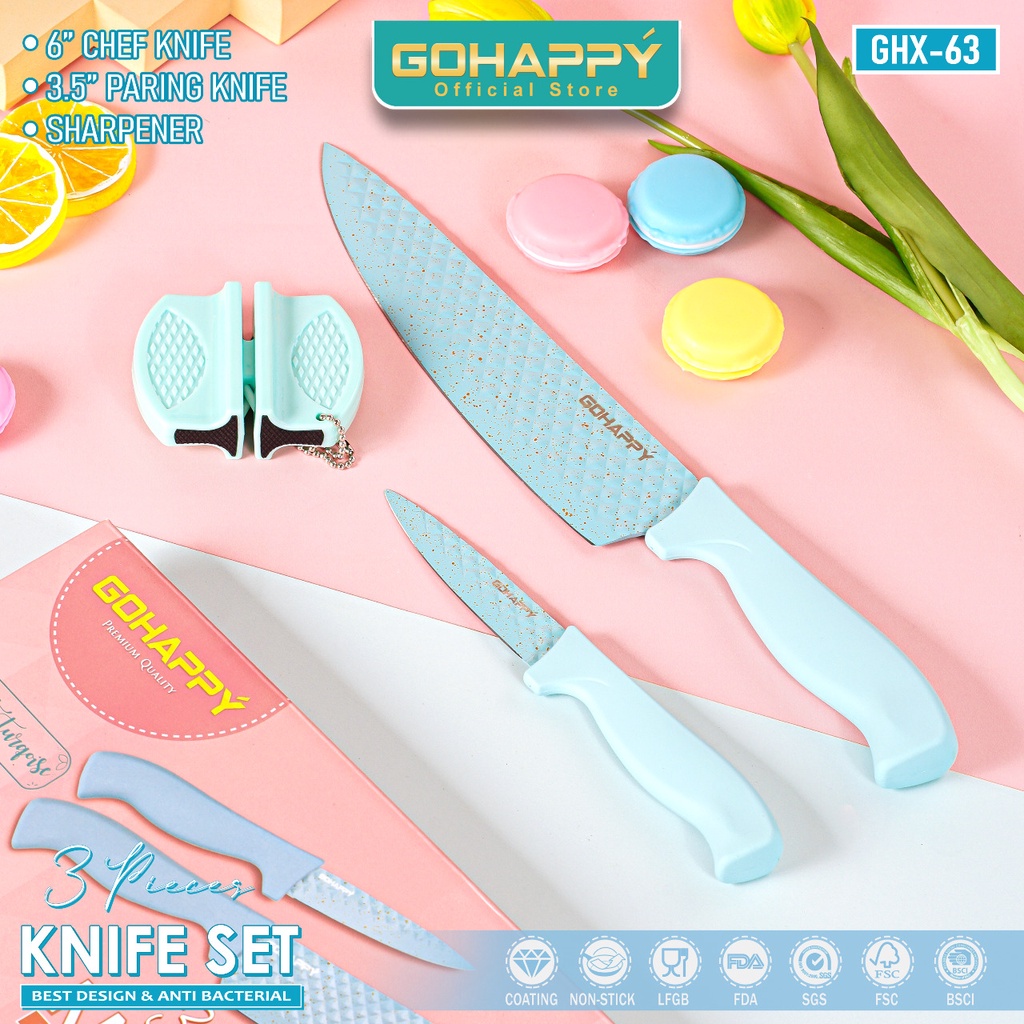 PISAU SET DAPUR DIAMOND Non-stick knife set 3 pc GOHAPPY SHARP