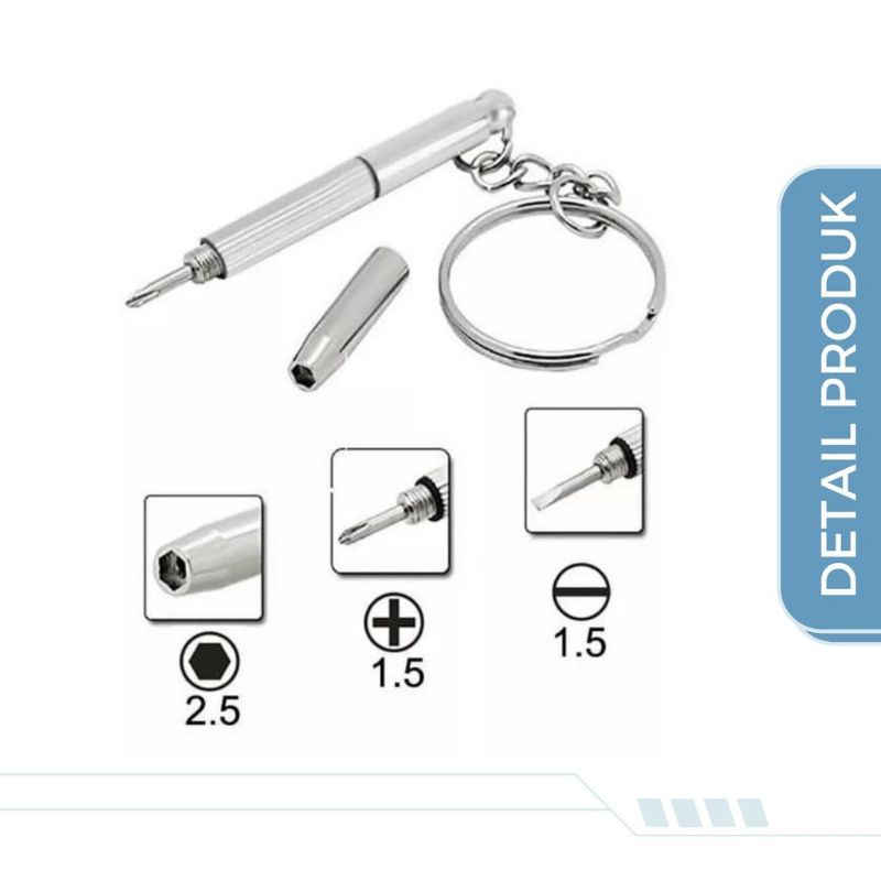 Gantungan Kunci Obeng Plus Minus Untuk Buka Baterai Tasbih Digital Murah Multifungsi Obeng Logam