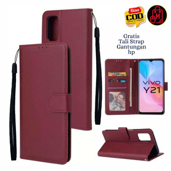Dompet Hp Untuk Vivo Y21/Y21s/Y33s - Leather Flip Case Vivo Y21/Y21s/Y33s