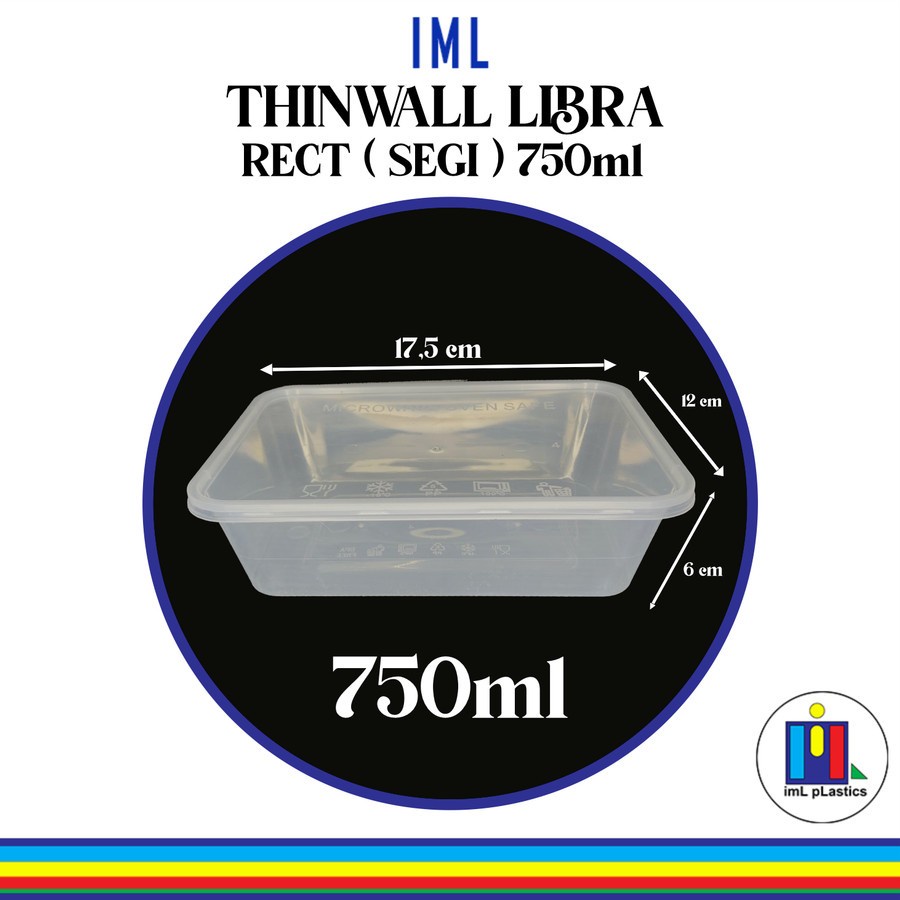 Kotak Makan Plastik THINWALL LIBRA RECT ( SEGI ) 750ml-1 set 25pcs