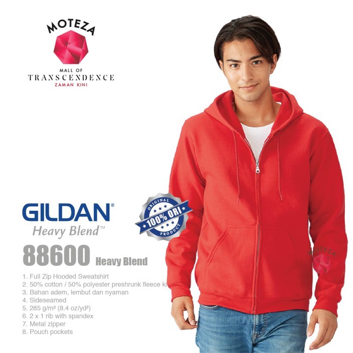 Moteza Jaket Sweater Zipper Hoodie Polos- GILDAN Heavy Blend 88600 - WARNA