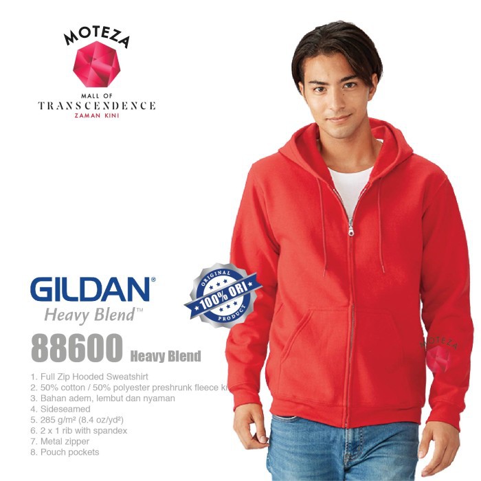 Moteza Jaket Sweater Zipper Hoodie Polos- GILDAN Heavy Blend 88600 - WARNA
