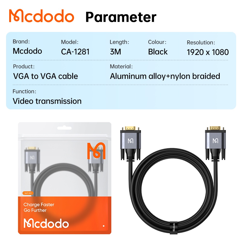 Mcdodo Kabel VGA To VGA HD Audio Video Cable Komputer Laptop CA-128