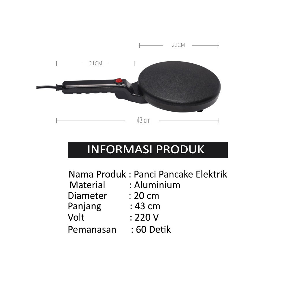 Teflon Panci Elektrik Pembuat Pancake Crape Maker Elektrik