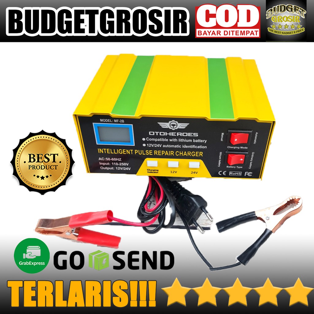 Charger Aki Mobil Lead Acid Smart Battery Charger 12V/24V 6-105AH - MF-2B - Yellow--OTOHEROES