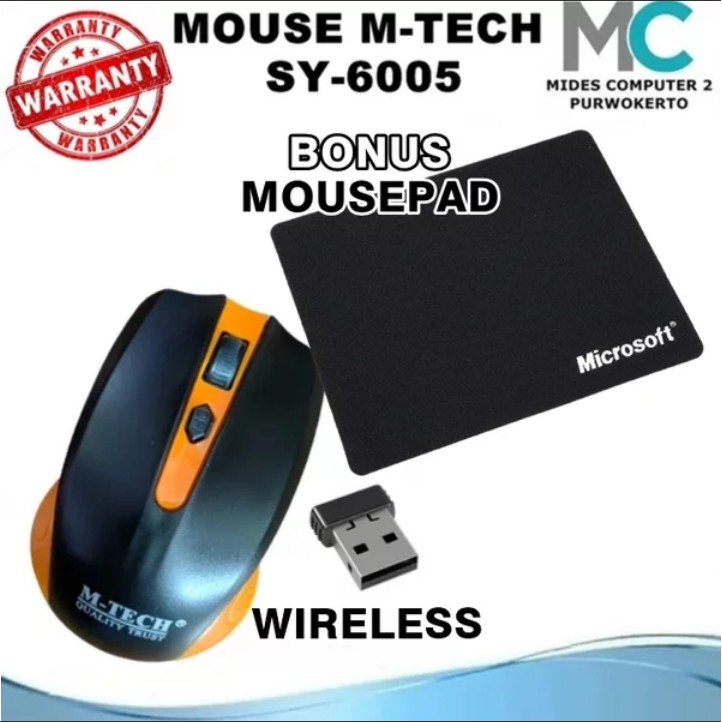 mouse wireless mtech bonus mousepad keren