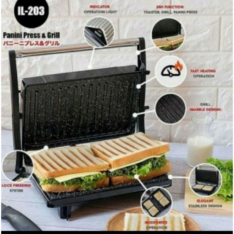 Idealife Pemanggang Roti/Daging/Toaster Pemanggang Roti Daging Idealife/Panini Press IDEALIFE IL-203