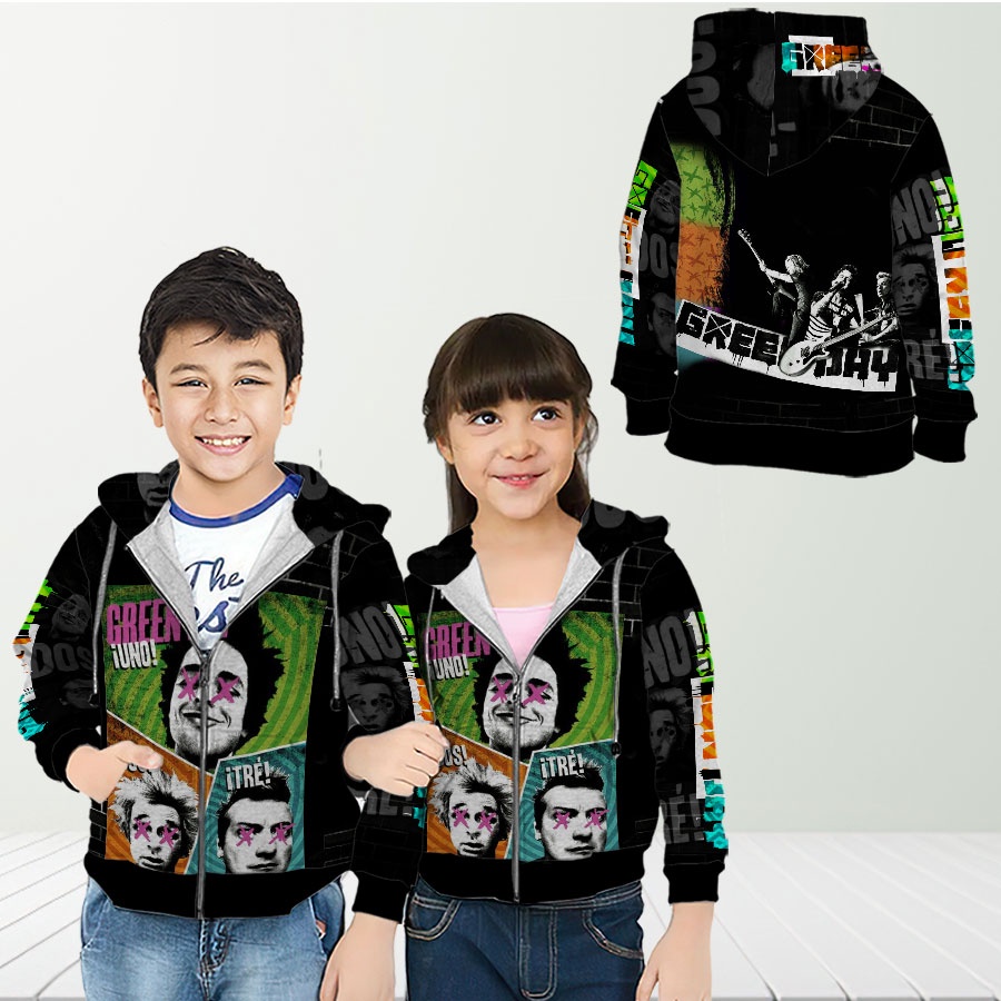 Jaket Hoodie Kids Green Day Band Punk Rock American Full Printing Free Custom Nama ART 02