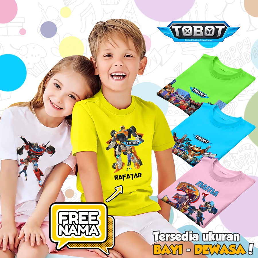 [FREE NAMA!!] Baju Kaos COUPLE  ANAK DAN DEWASA TOBOT BANYAK MOTIF