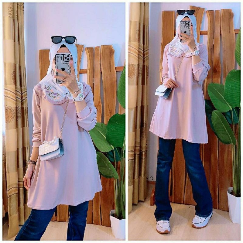 Florida Tunik, TUNIK SUPER CANTIK FIT XXL LD 100-120 BAHAN KAOS LYCRA IMPORT MIX BORDIR TERMURAH MODIS OOTD