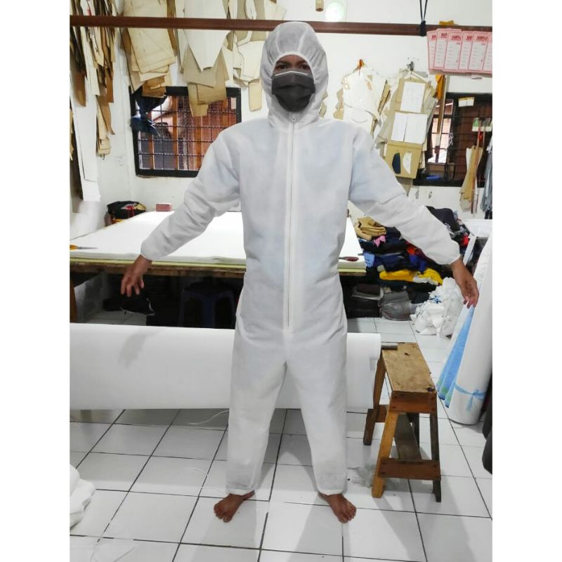 STELAN BAJU APD PVC MEDIS WATERPROOF Murah anti air Virus Putih TEBAL