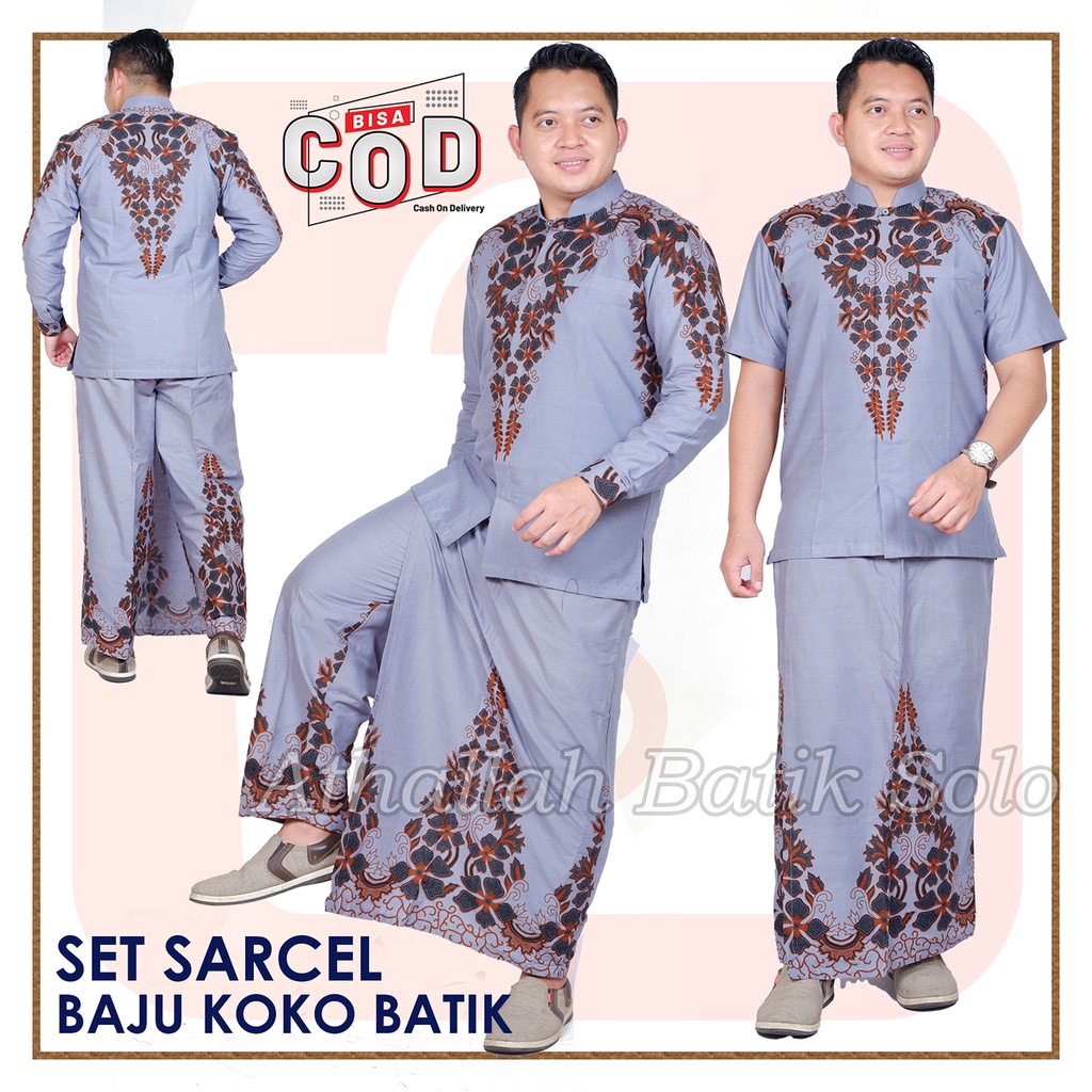 Setelan Sarung Celana Baju Koko Batik Lapis Furing Terbaru 2022 Warna Abu / Setelan Sarung Baju Koko