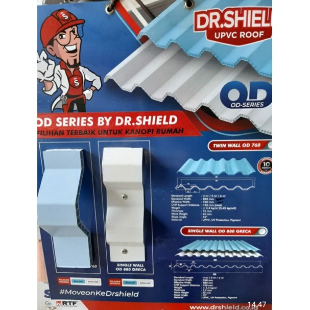Atap UPVC DR Shield double layer OD 760/meter/DR Shield twinwall OD760