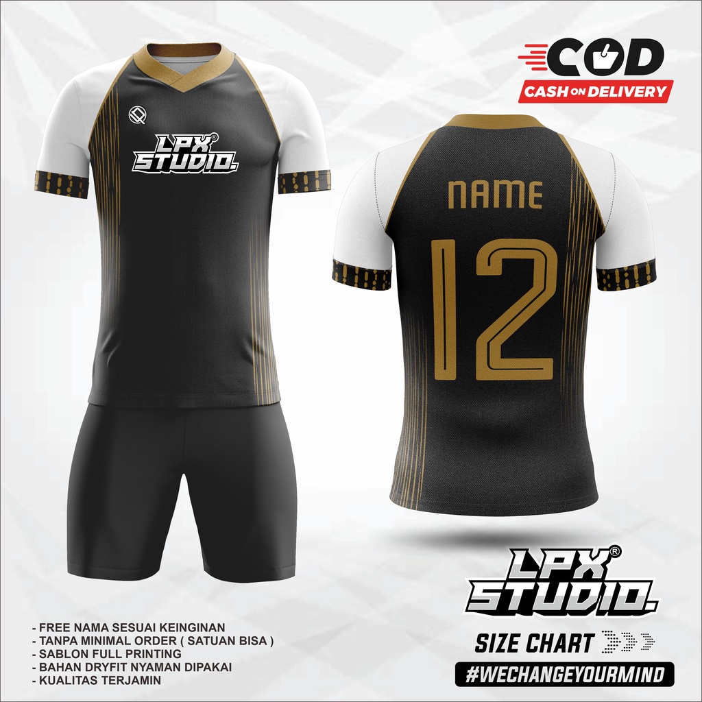 Jersey Baju Futsal Custom Black Stripe Free Name Set