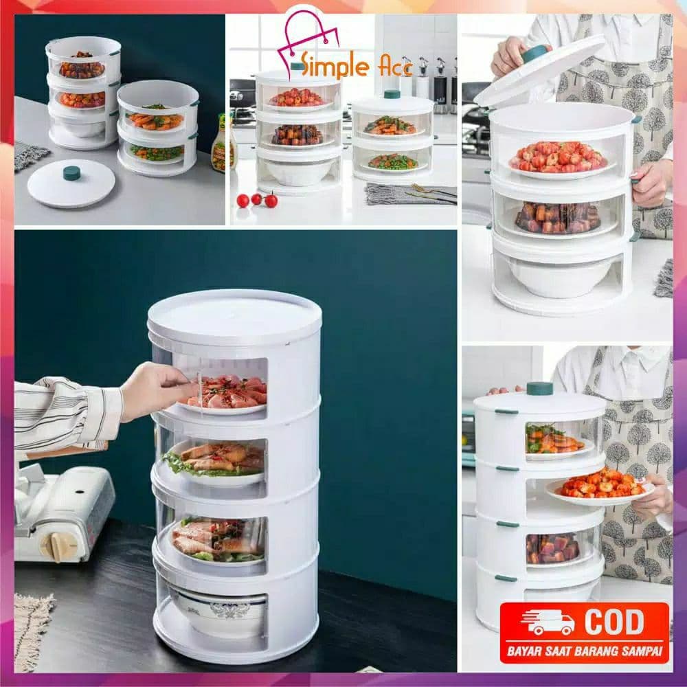 JT - Food Cover Layer Penutup Makanan Tudung Saji Tutup Sayur Susun 4 Tingkat Susun Food Storage Modern